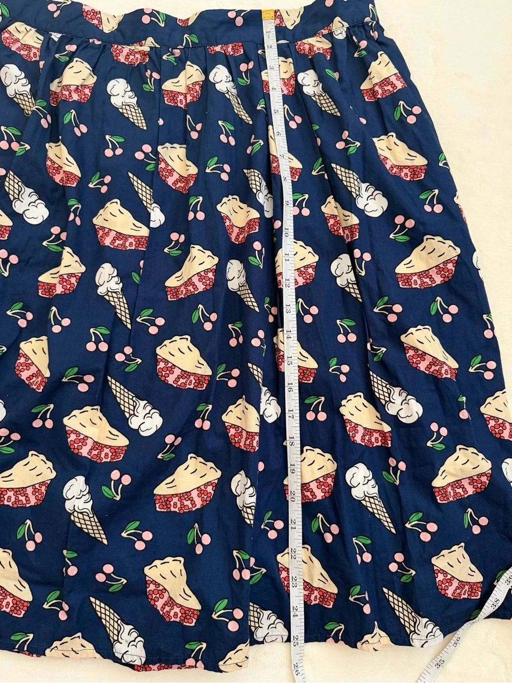 ModCloth Cherry Pie Ice Cream Print Skater Skirt XL Blue Novelty Retro Pinup - Picture 5 of 6